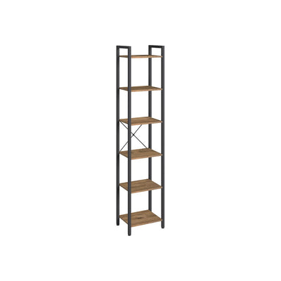 Vasagle 6 Tier Tall Narrow Bookshelf, Rustic Brown & Black
