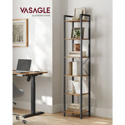 Vasagle 6 Tier Tall Narrow Bookshelf, Rustic Brown & Black