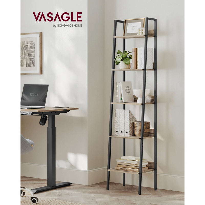Vasagle 5 Tier Narrow Ladder Shelf, Black & Camel Brown