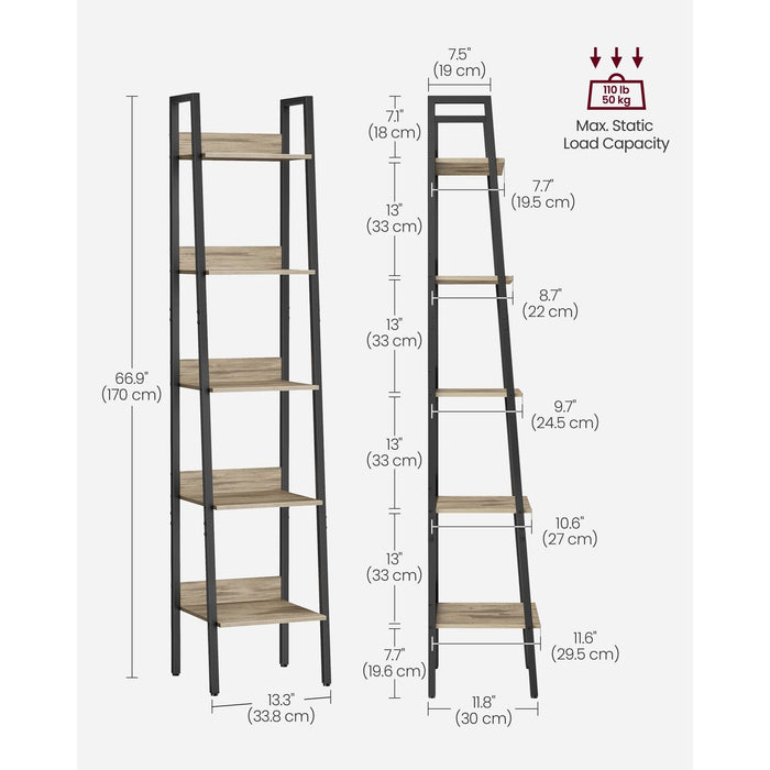 Vasagle 5 Tier Narrow Ladder Shelf, Black & Camel Brown