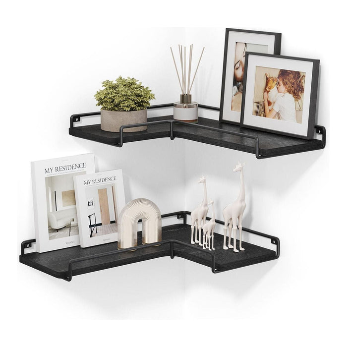 Set Of 2 Floating Corner Wall Shelves