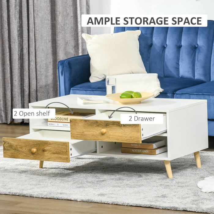 Rectangular Coffee Table with 2 Drawers, 2 Shelves