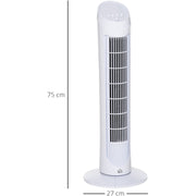 White 30" Oscillating Tower Fan: 3 Speeds, Ultra Slim Homcom