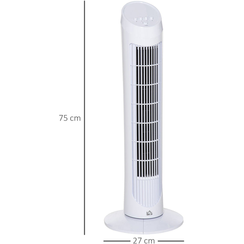 White 30" Oscillating Tower Fan: 3 Speeds, Ultra Slim Homcom