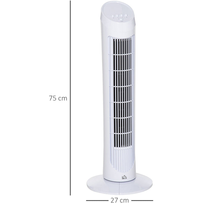 White 30" Oscillating Tower Fan: 3 Speeds, Ultra Slim