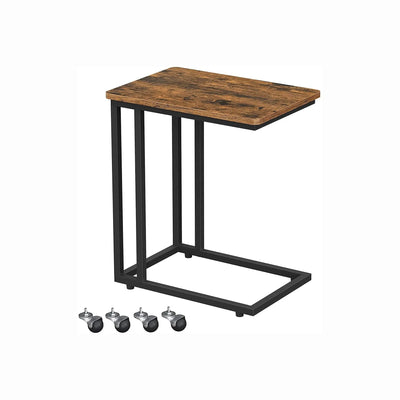 Industrial Style Side End Snack Table by Vasagle - C shape sofa side table, removeable castors - perfect for living room