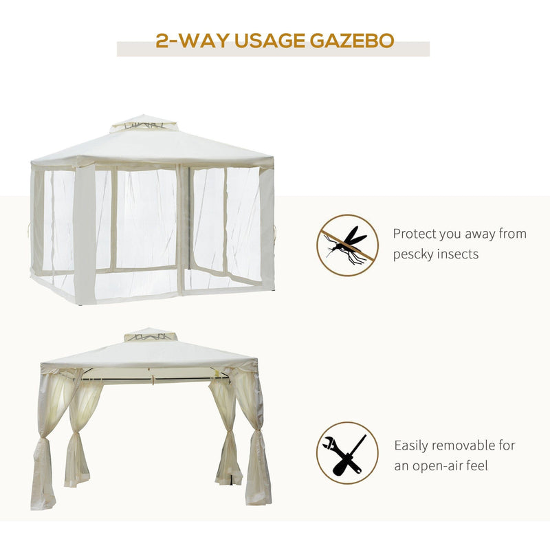 Stylish Metal Frame Gazebo With Mesh Sides, Vented Roof, 3x3
