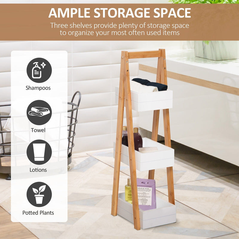 Freestanding Shower Caddy, 3-Tier, A-Frame, Bamboo