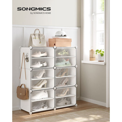 White Interlocking Shoe Storage Boxes Songmics
