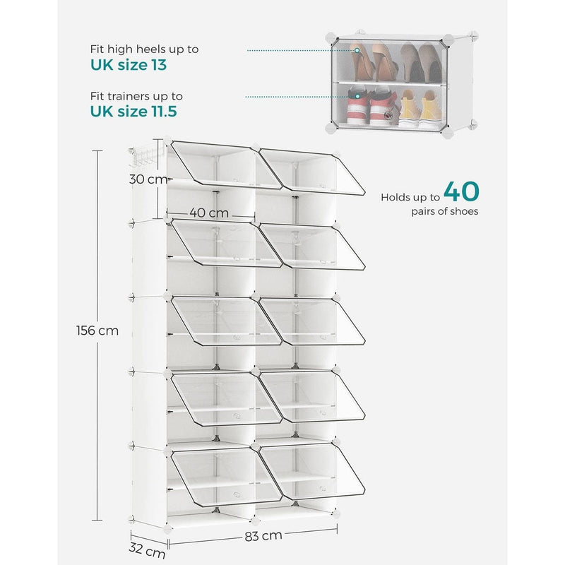 10 Slot White Plastic Modular Storage Unit by Songmics