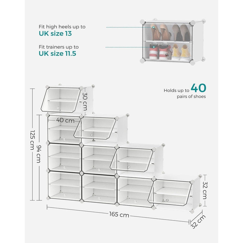 10 Slot White Plastic Modular Storage Unit by Songmics