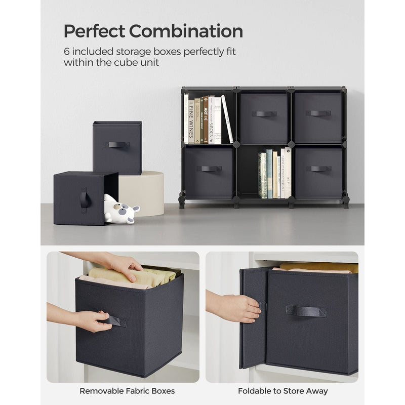Songmics 6 Cube Storage Unit with Boxes, Black Songmics