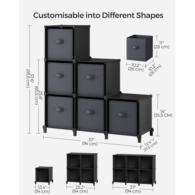 Songmics 6 Cube Storage Unit with Boxes, Black Songmics