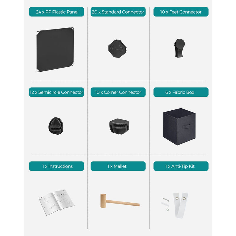 Songmics 6 Cube Storage Unit with Boxes, Black Songmics
