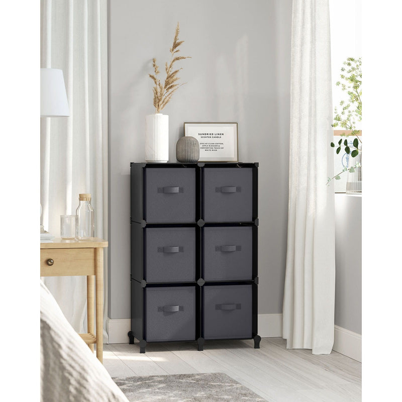 Songmics 6 Cube Storage Unit with Boxes, Black Songmics