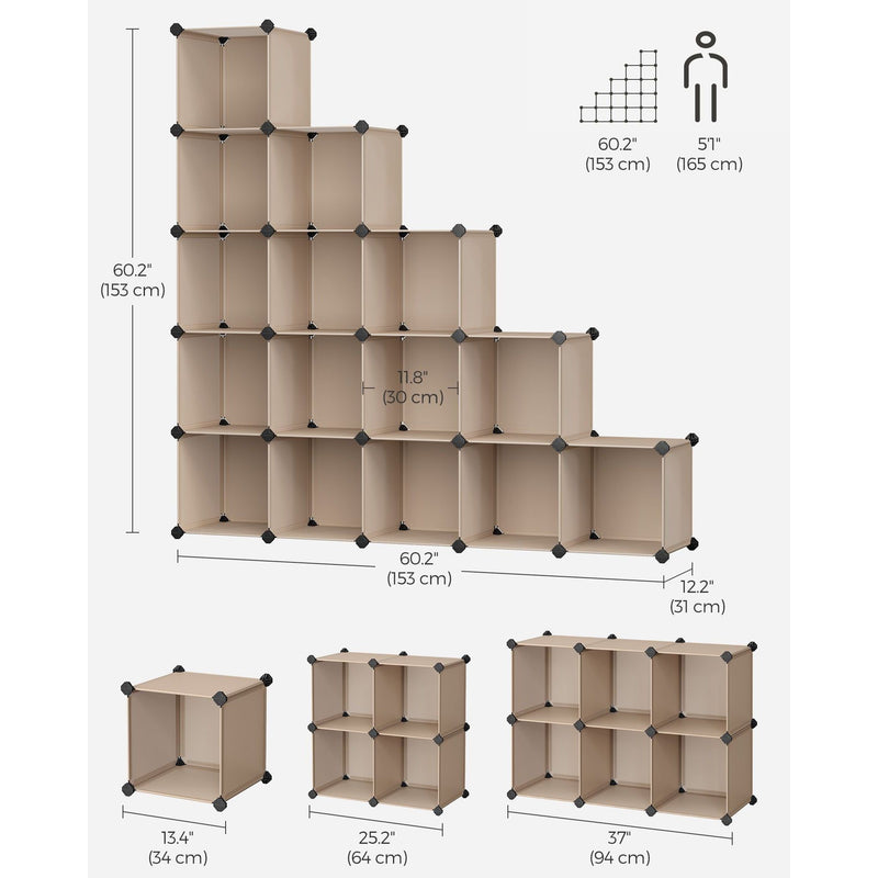 Songmics Plastic Storage Cubes Set of 16, Camel Brown