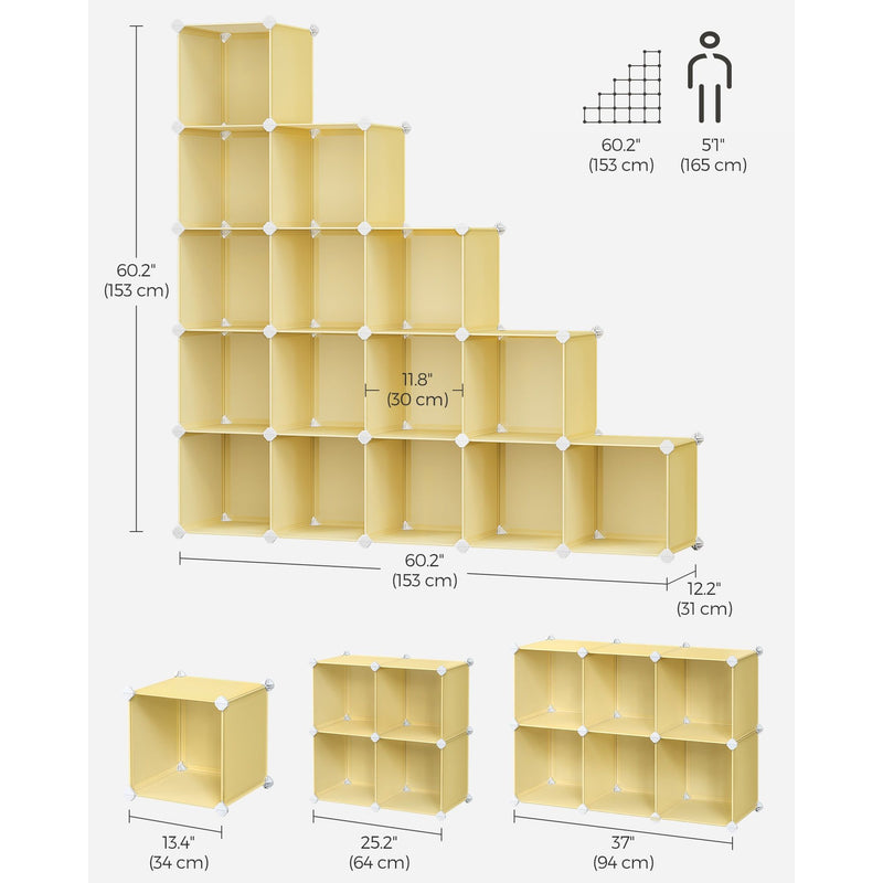 Plastic Storage Cubes Set of 16, Goose Yellow Songmics