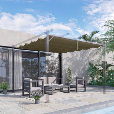 Outsunny Retractable Pergola Shade Cover, Replacement Canopy Fabric for 3 x 3 (m) Pergola, Gazebo Retractable Roof, Tan Outsunny