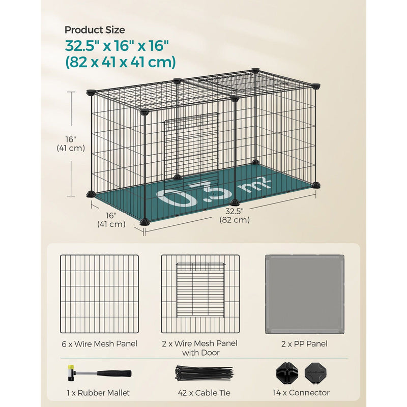 Small Animal Cage, 82 x 41 x 41cm, Black