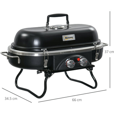 Foldable 2 Burner Gas BBQ Grill, Table Top Outsunny