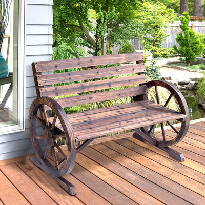 Wagon Wheel Garden Bench Outsunny