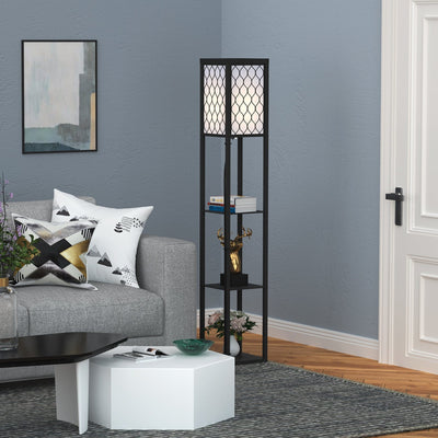 Floor Lamp With Shelves, Black Homcom