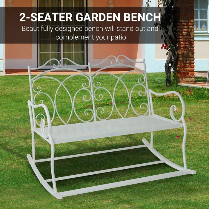 2 Seater Rocking Bench, White Steel