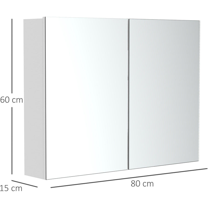 Wall Mounted Mirror Cabinet, Double Doors, L80 x H60 x D15cm