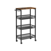 Vasagle Narrow Kitchen Trolley 4 Tier Rustic, Brown and Black