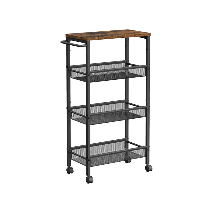 Vasagle Narrow Kitchen Trolley 4 Tier Rustic, Brown and Black