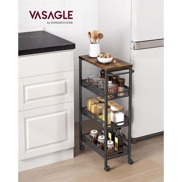 Vasagle Narrow Kitchen Trolley 4 Tier Rustic, Brown and Black