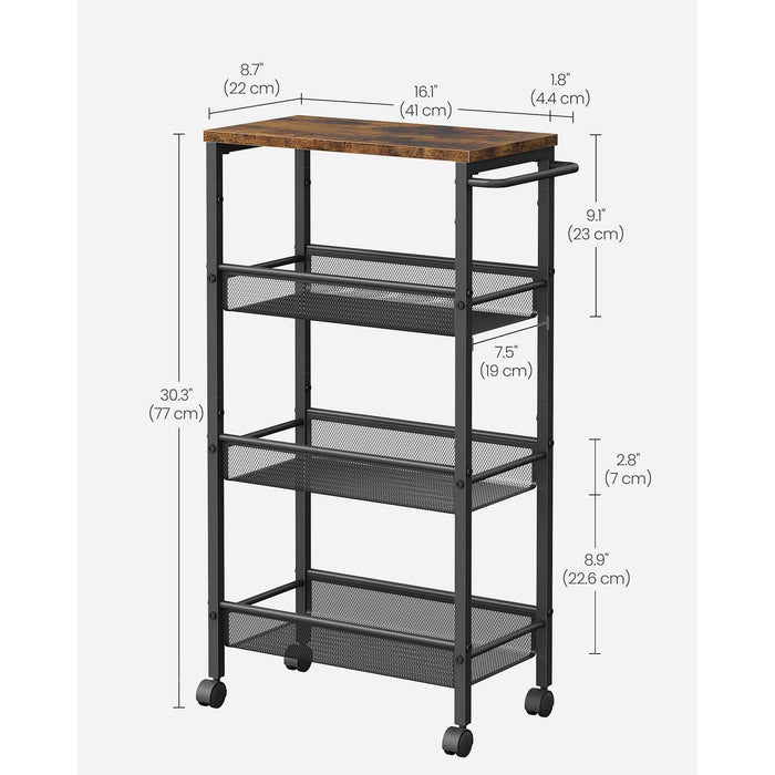 Vasagle Narrow Kitchen Trolley 4 Tier Rustic, Brown and Black