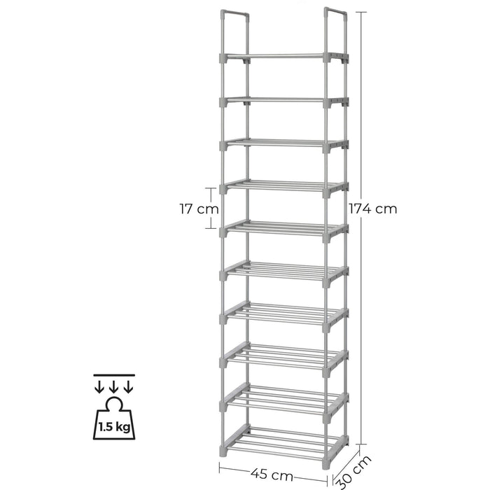 Shoe Rack, Shoe Organiser, 10 Tier, Metal