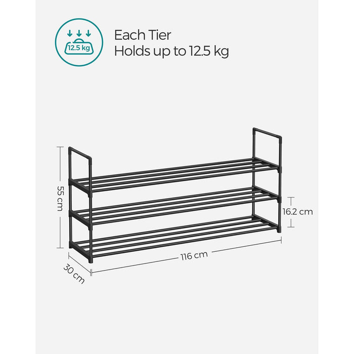 Shoe Rack 3 Tier, Black Metal