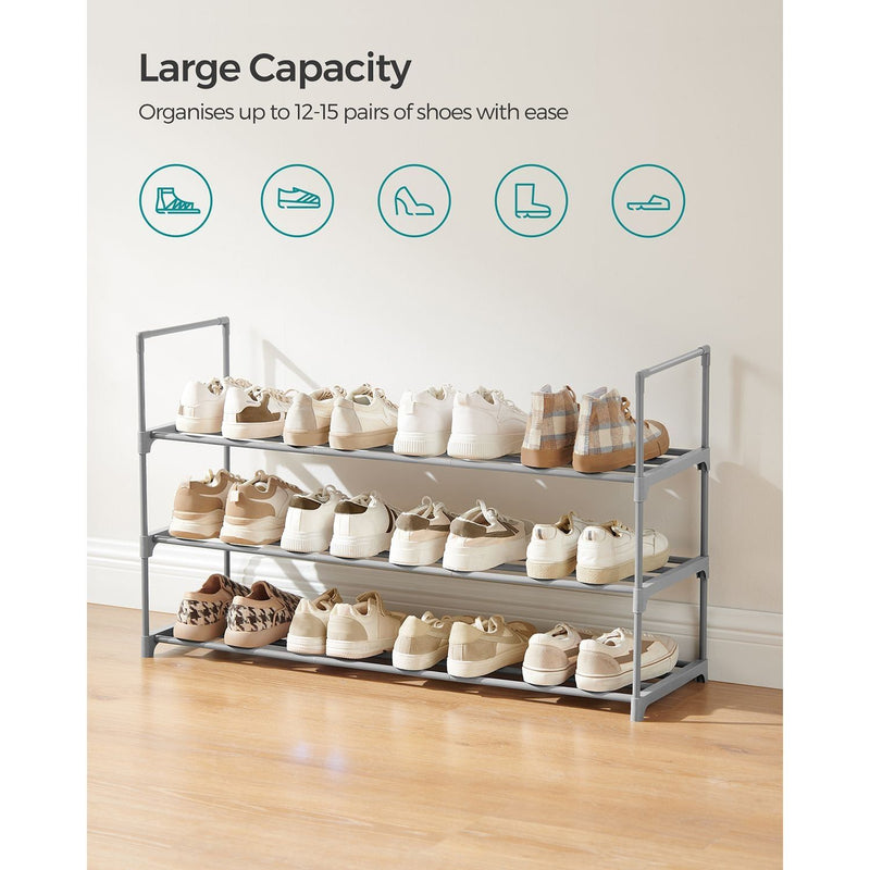 Shoe Rack 3 Tier, Grey Metal