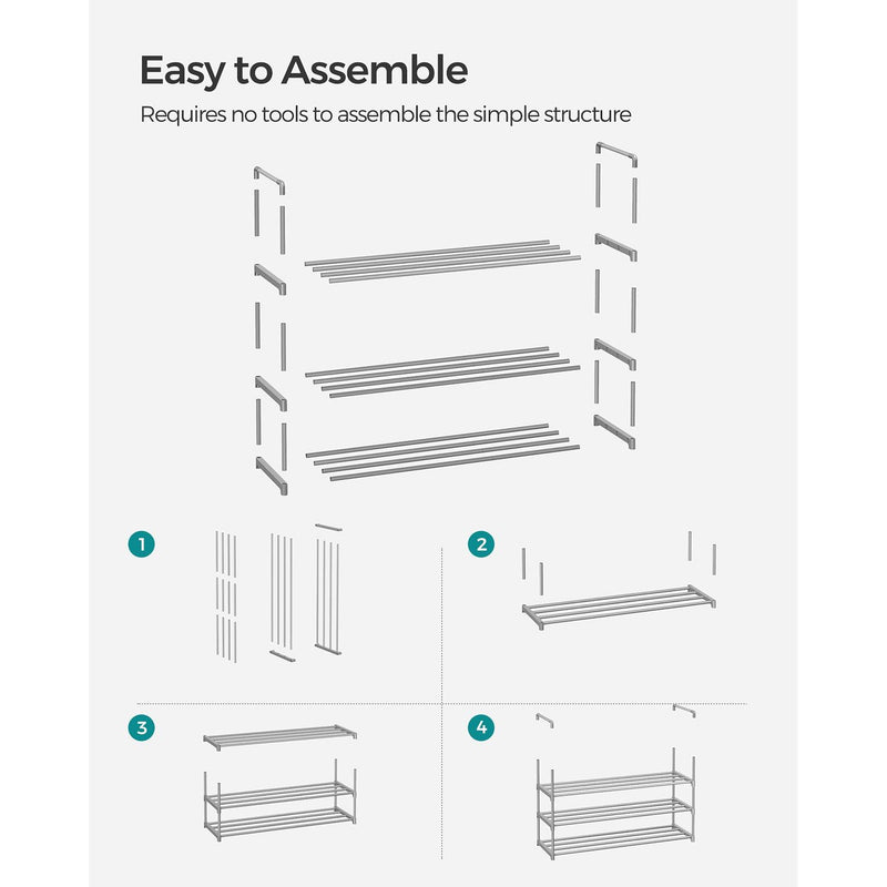 Shoe Rack 3 Tier, Grey Metal