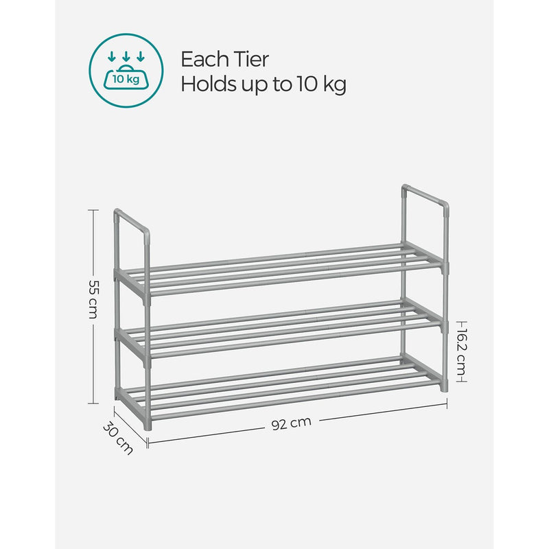 Shoe Rack 3 Tier, Grey Metal