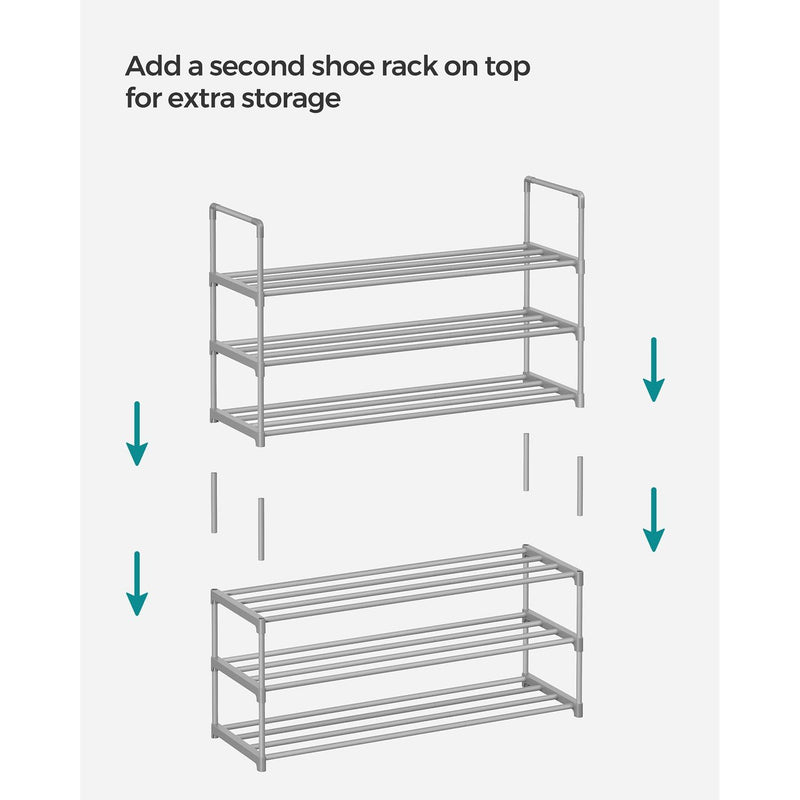 Shoe Rack 3 Tier, Grey Metal