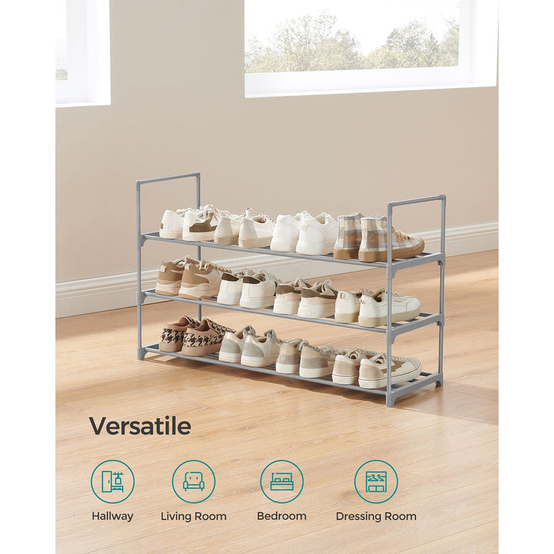 Shoe Rack 3 Tier, Grey Metal