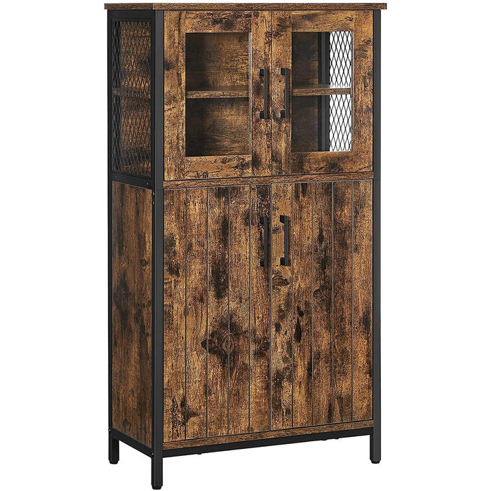 Vasagle 60x30x108cm Cabinet: Rustic Brown with Glass Doors