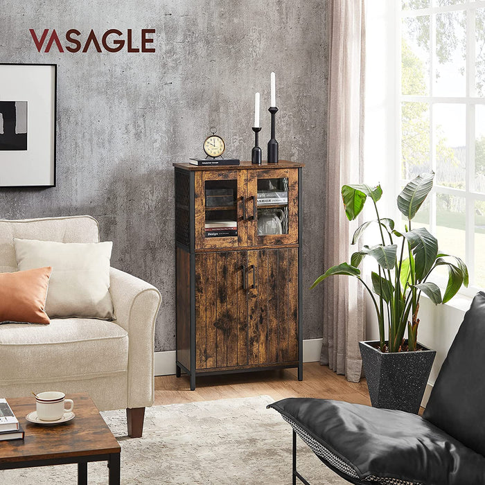 Vasagle 60x30x108cm Cabinet: Rustic Brown with Glass Doors