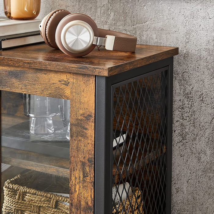 Vasagle 60x30x108cm Cabinet: Rustic Brown with Glass Doors