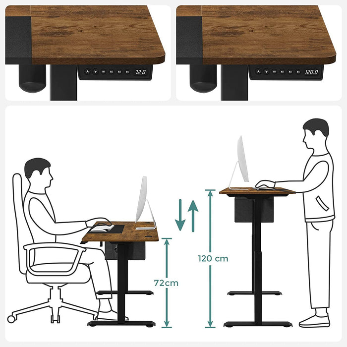 Electric Height Adjustable Desk, Rustic Brown, 120cm