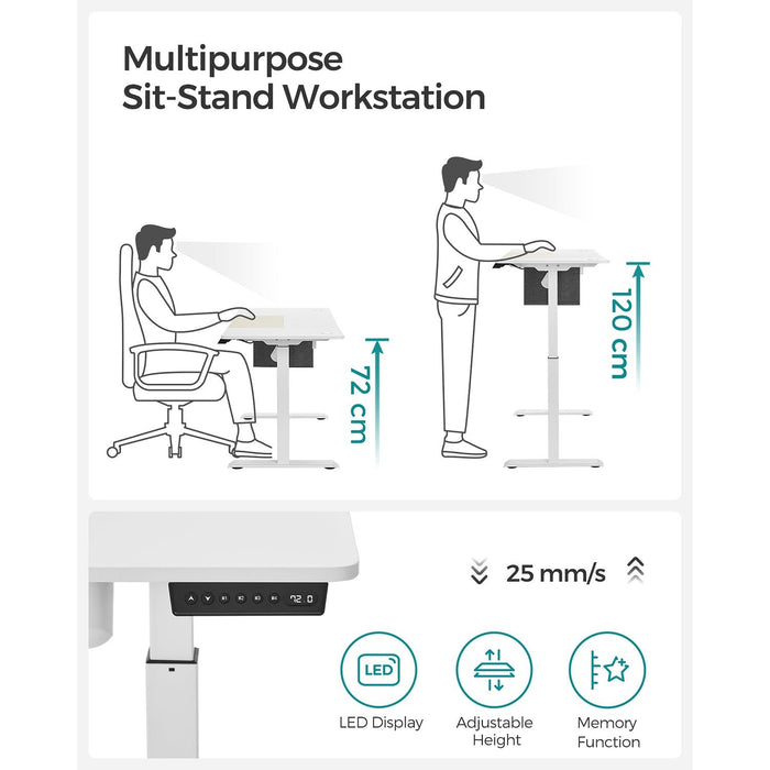 Electric Height Adjustable Desk, White, 140cm