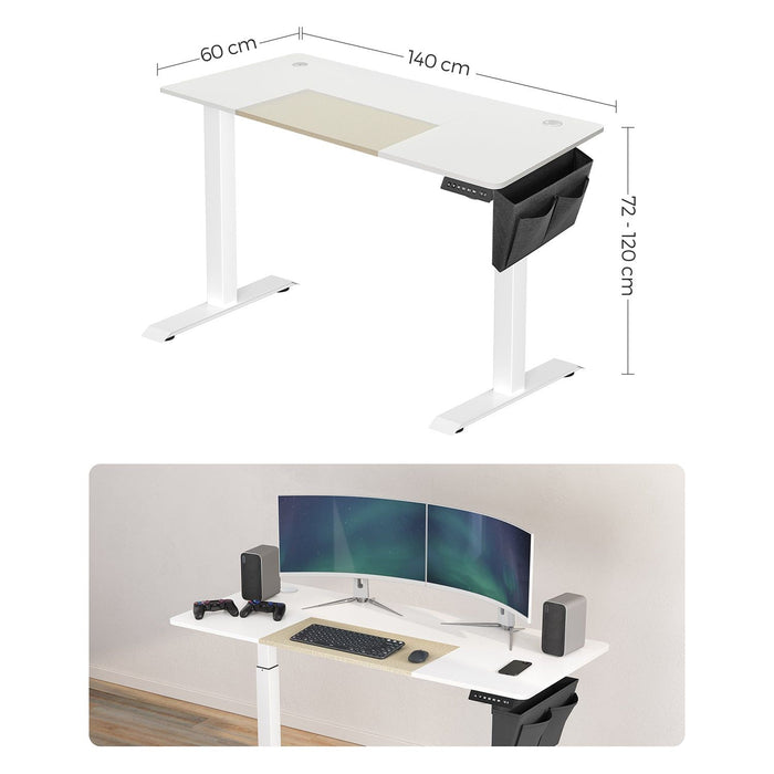 Electric Height Adjustable Desk, White, 140cm