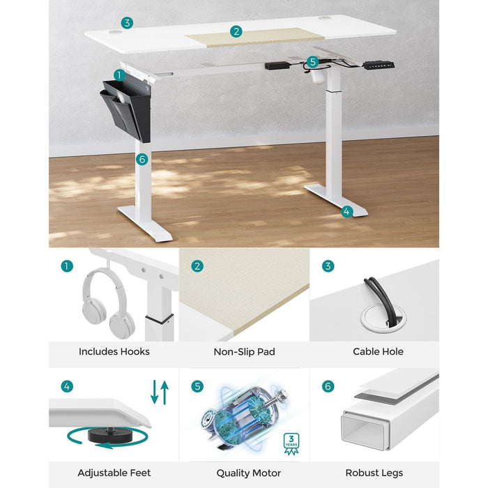 Electric Height Adjustable Desk, White, 140cm