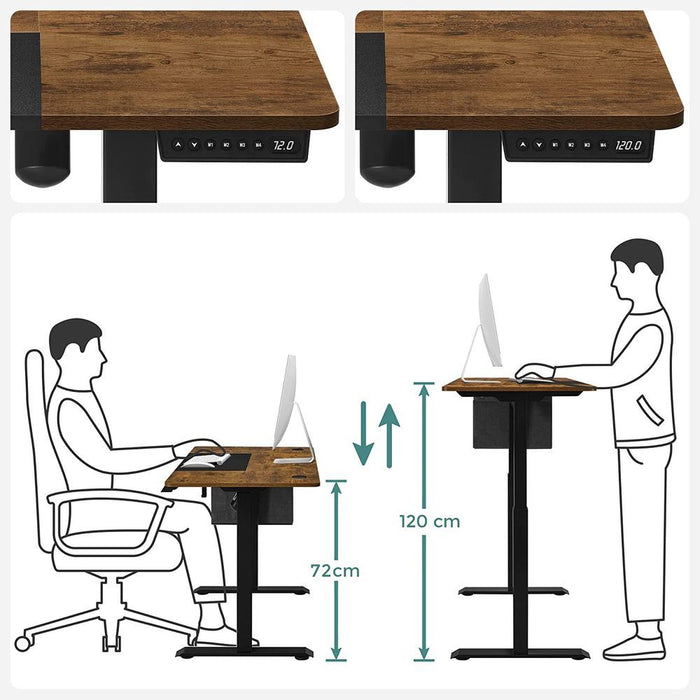 Electric Height Adjustable Desk, Rustic Brown, 140cm