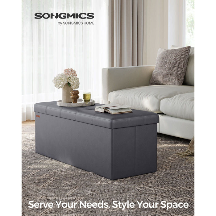 Songmics Faux Leather Storage Box With Lid Grey