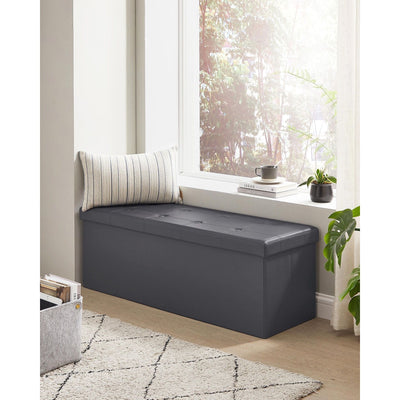 Songmics Faux Leather Storage Box With Lid Grey Songmics