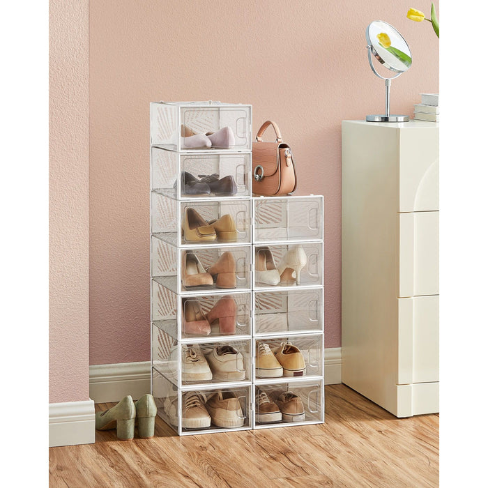 12 Stackable Shoe Storage Boxes up to UK Size 9 Clear